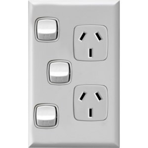 HPM Excel 10A Double Vertical Socket with Extra Switch - White